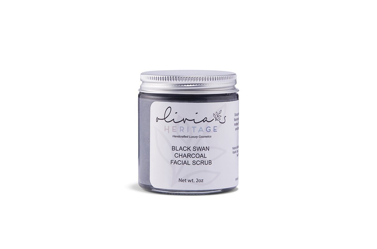 Black Swan Scrub, a luxurious face scrub that exfoliates and revitalizes the skin, available at OliviasHeritage.com