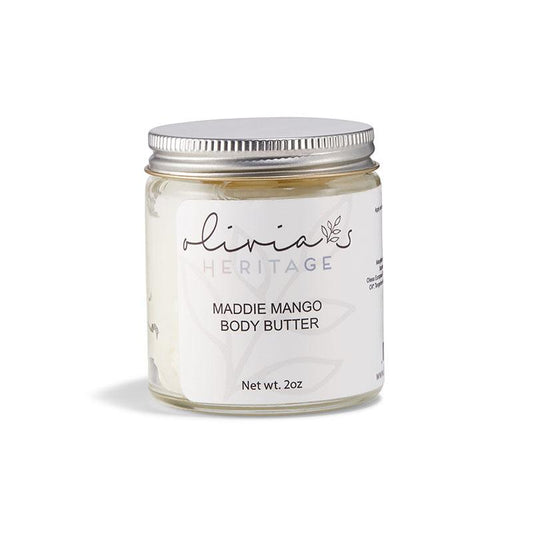 Maddie Mango Body Butter, a rich, nourishing body care product that hydrates and softens the skin, available at OliviasHeritage.com