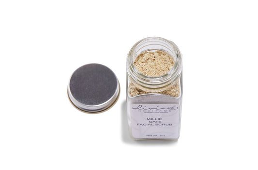 Millie Oats Facial Scrub, a gentle exfoliating scrub that cleanses and smooths the skin with natural oat ingredients