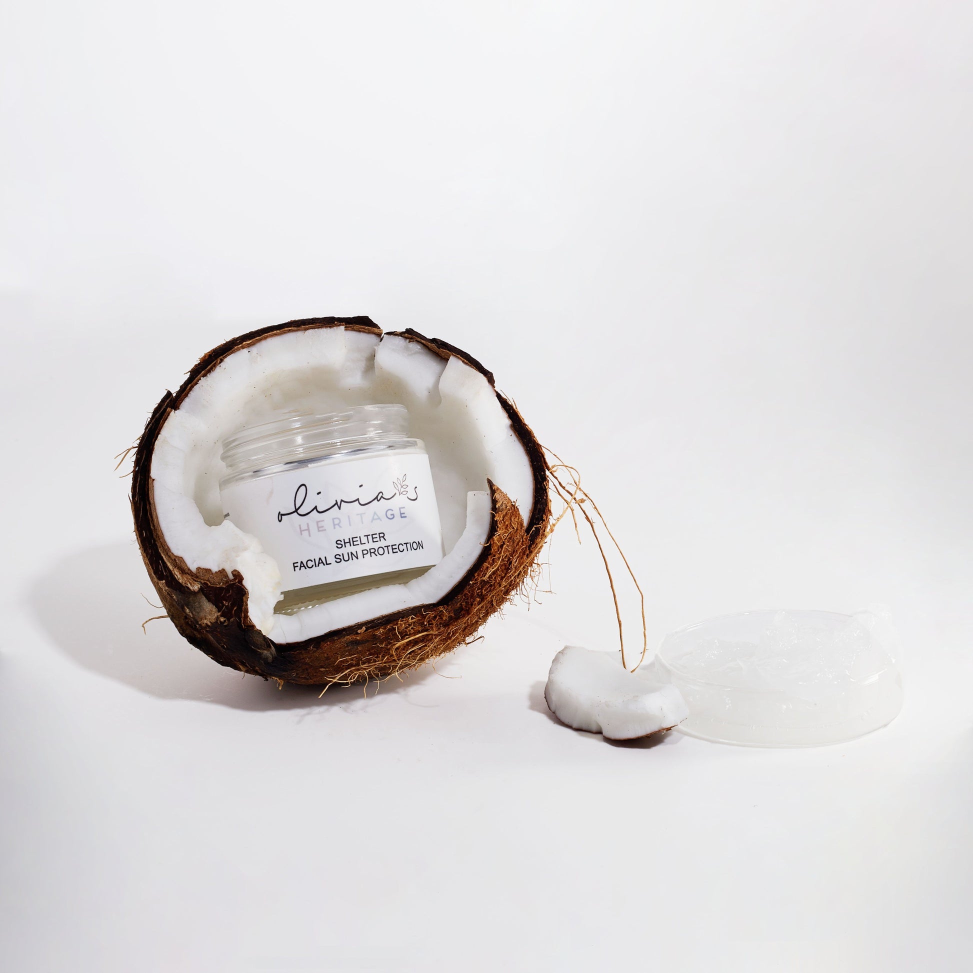 Shelter Sun Protection, a lightweight sunscreen that shields the skin from harmful UV rays while nourishing and protecting, available at OliviasHeritage.com